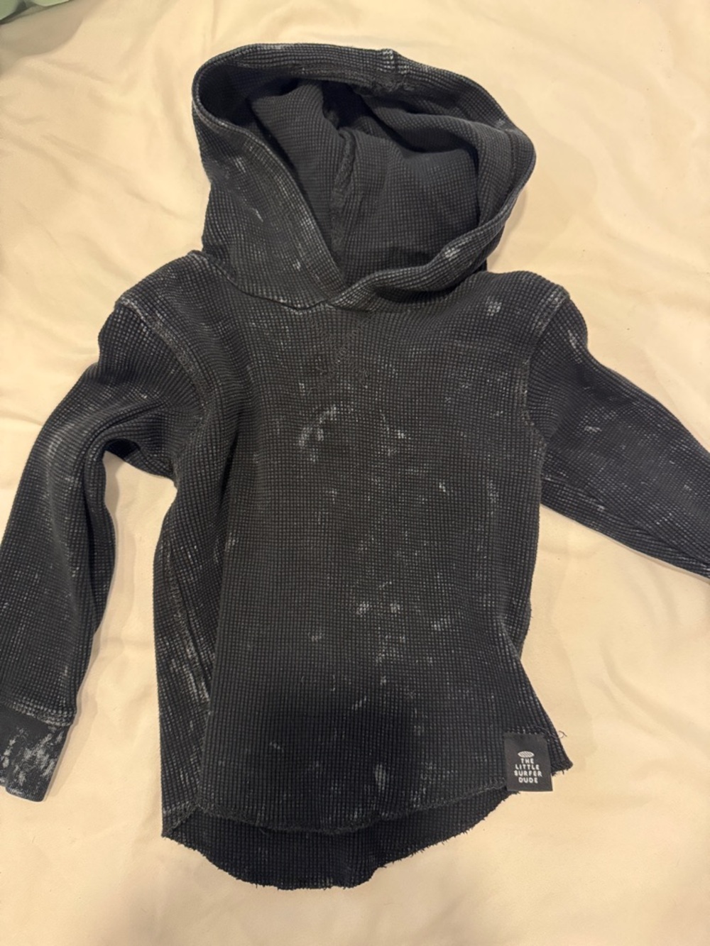 Little surfer dude Kids Waffle Knit Hooded Top - Black